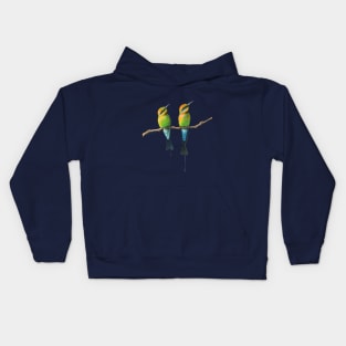 Rainbow Bee-Eaters Watercolour Design - Blue Background Kids Hoodie